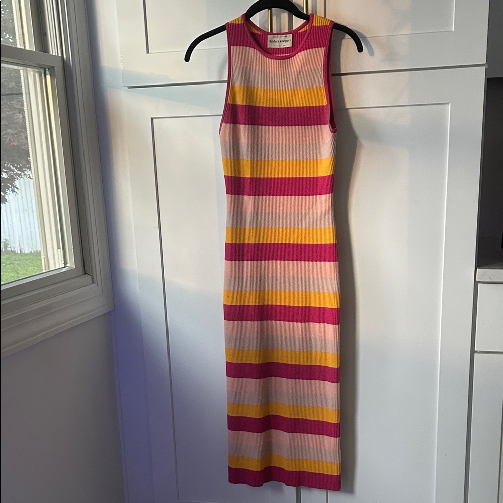 Finders Keepers Pink and Yellow Striped Midi Dress